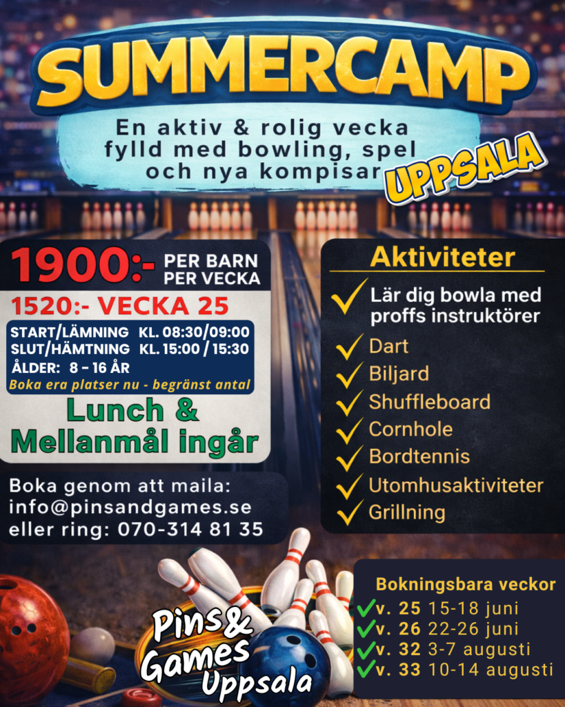 Summercamp, sommarläger i Uppsala med bowling, spel och aktiviteter för barn 8–16 år.